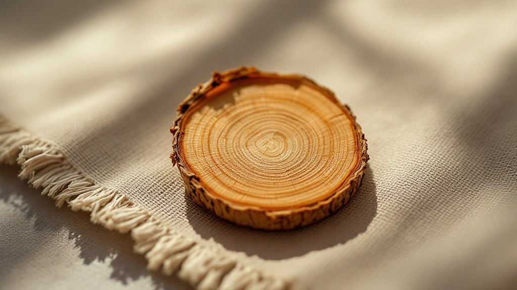 A cross-section slice of dried root on linen